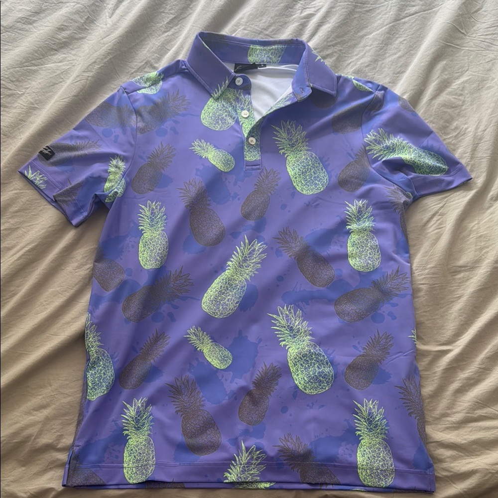 Purple Polo Shirt with Playful Pineapple Print